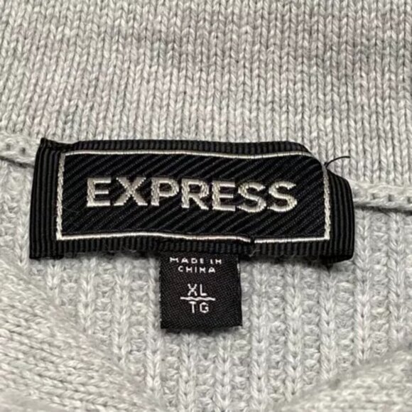 Express Shawl Neck Sweater Men’s XL Gray Navy Stripes Cotton Blend Pullover EUC - Picture 9 of 10